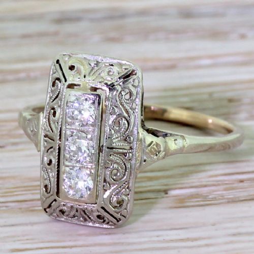 Mid Century 0.21 Carat Diamond “Filigree” Plaque Ring, Circa 1950
