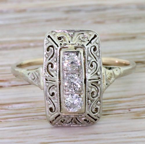fig 1. Mid Century 0.21 Carat Diamond “Filigree” Plaque Ring, circa 1950