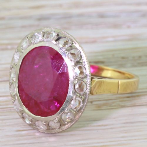 Art Deco 3.50 Carat Ruby & Rose Cut Diamond Cluster Ring, Circa 1930
