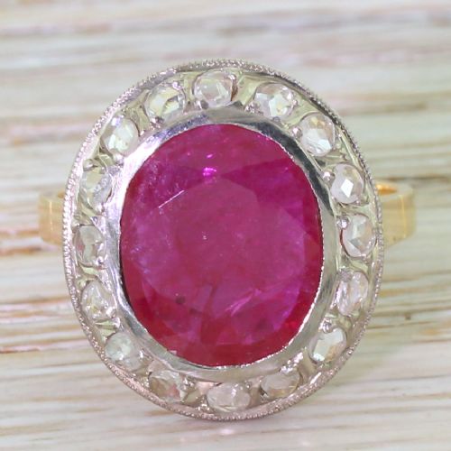 fig 1. Art Deco 3.50 Carat Ruby & Rose Cut Diamond Cluster Ring, circa 1930