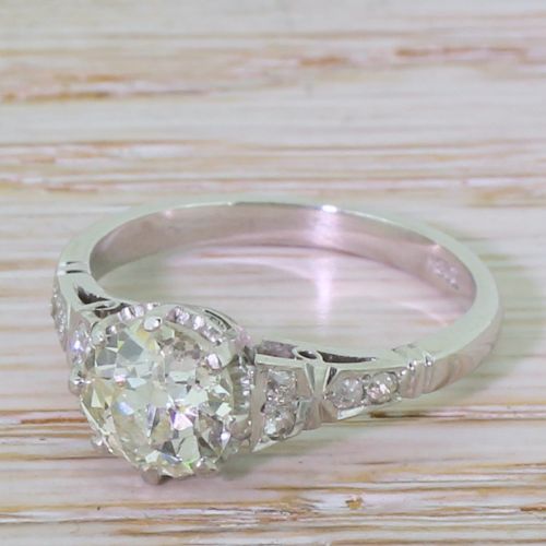 Art Deco 1.68 Carat Old European Cut Diamond Engagement Ring, Circa 1930
