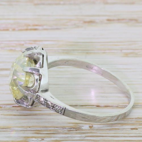 fig 2. Art Deco 3.28 Carat Light Greenish Yellow Old Mine Cut Diamond Engagement Ring, circa 1925