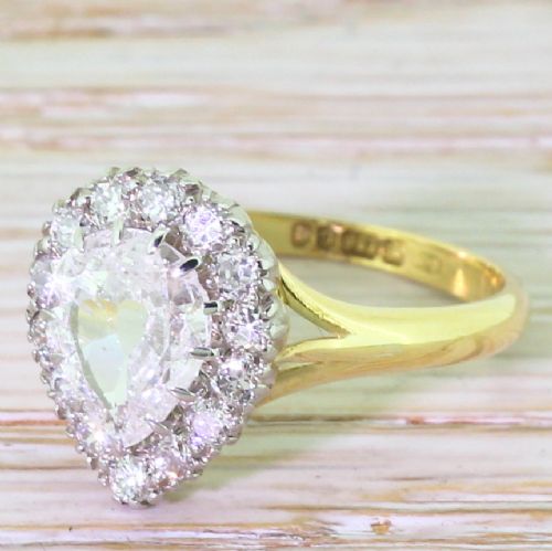1.50 Carat Old Pear Cut Diamond Cluster Ring
