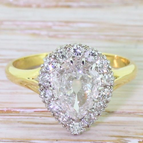 fig 1. 1.50 Carat Old Pear Cut Diamond Cluster Ring