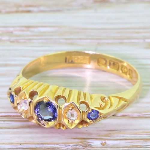 Edwardian Sapphire & Rose Cut Diamond Five Stone Ring, Dated 1907
