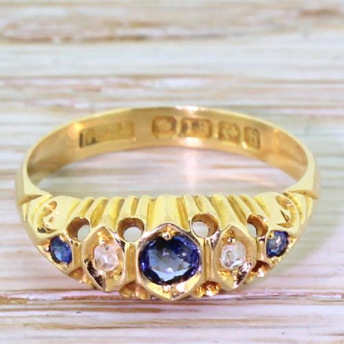 fig 1. Edwardian Sapphire & Rose Cut Diamond Five Stone Ring, dated 1907