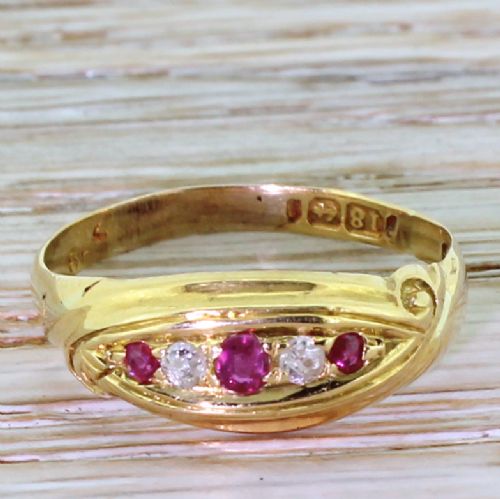 fig 1. Victorian Ruby & Old Cut Diamond Five Stone Ring, circa 1890