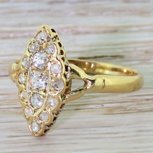 Victorian 0.41 Carat Old Cut & Rose Cut Diamond Navette Ring, Circa 1900
