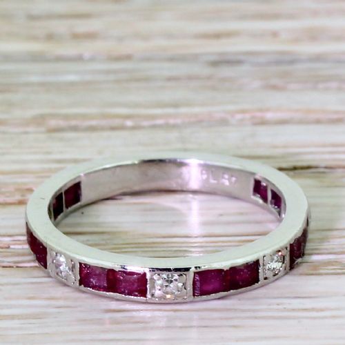 Art Deco Ruby & Diamond Platinum Eternity Ring, Circa 1925
