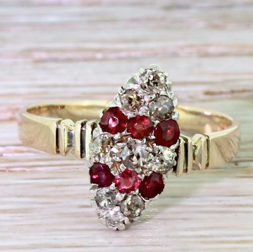 fig 1. Art Deco Ruby & Old Cut Diamond “Twist” Navette Ring, circa 1920
