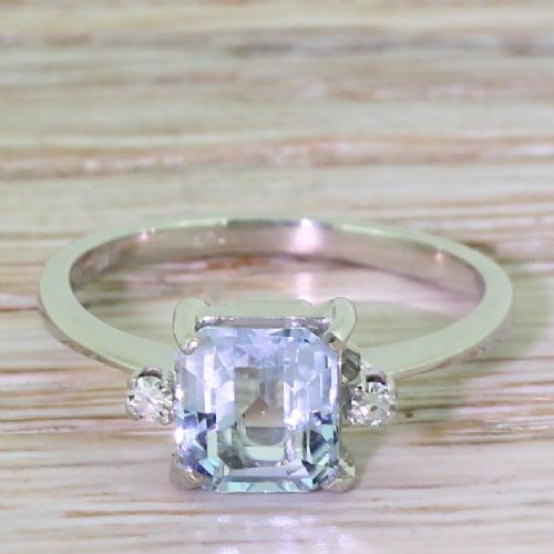 fig 1. Retro 1.50 Carat Square Emerald Cut Aquamarine Ring, circa 1945