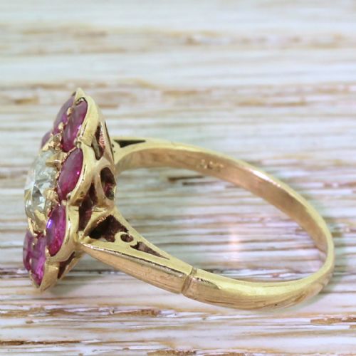 fig 2. Retro 0.89 Carat Transitional Cut Diamond & Ruby Daisy Cluster, circa 1945
