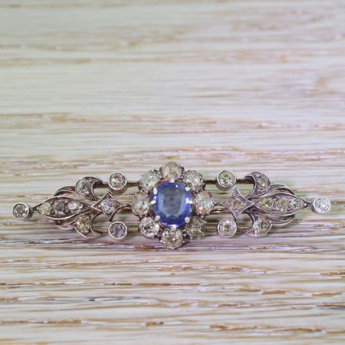 fig 1. Art Nouveau Sapphire & Old Cut Diamond Bar Brooch, circa 1890