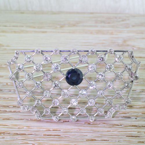 fig 1. Art Deco Old Cut Diamond & Sapphire Lattice Barrette, circa 1925