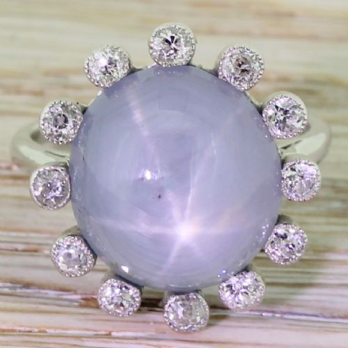 fig 1. Edwardian 12.00 Carat Star Sapphire & Old Cut Diamond Ring, circa 1910