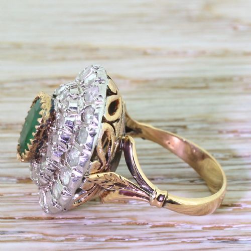 fig 2. Retro 1.80 Carat Emerald & Rose Cut Diamond Cocktail Ring, circa 1945