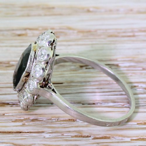 fig 2. Mid Century 2.00 Carat Sapphire & Diamond Cluster Ring, French, circa 1950