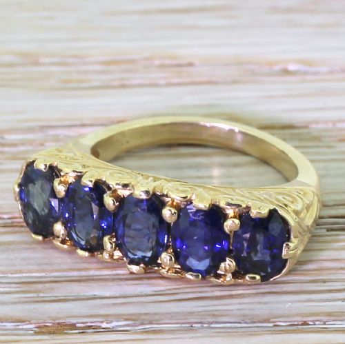 Victorian 2.34 Carat Sapphire Five Stone Ring, Circa 1900

