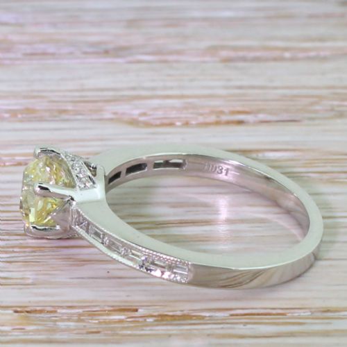 fig 2. 1.56 Carat Fancy Light Yellow Old Cut Diamond Engagement Ring, 18k White Gold

