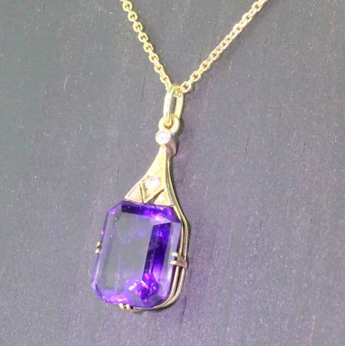 Art Deco 7.00 Carat Emerald Cut Amethyst Pendant, Circa 1930
