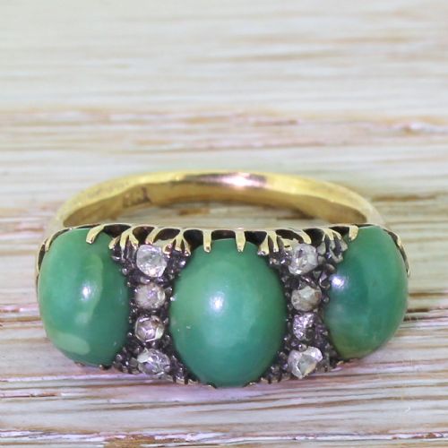 fig 1. Victorian Green Turquoise & Rose Cut Diamond Trilogy Ring, circa 1880
