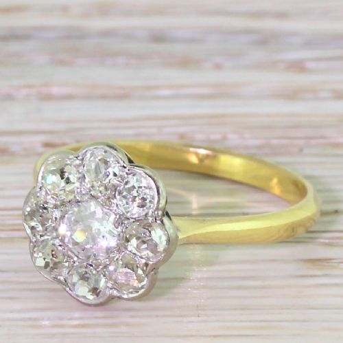 Art Deco 1.60 Carat Old Cut Diamond Daisy Cluster Ring, Circa 1925

