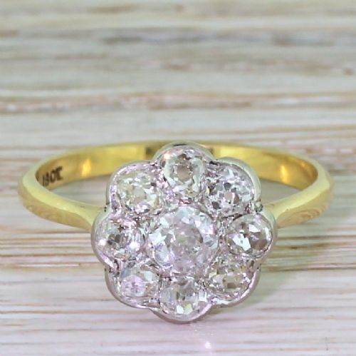 fig 1. Art Deco 1.60 Carat Old Cut Diamond Daisy Cluster Ring, circa 1925
