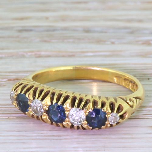 Edwardian Sapphire & Old Cut Diamond Seven Stone Ring, Dated 1912
