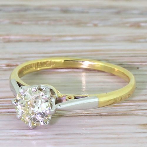 Art Deco 0.60 Carat Fancy Light Yellow Old Cut Diamond Engagement Ring, Circa 1920
