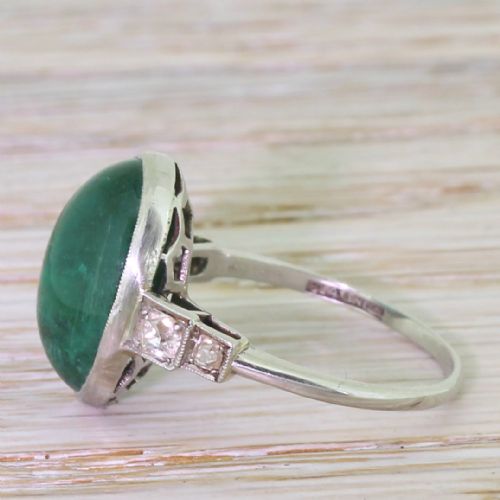 fig 2. Edwardian 6.57 Carat Cabochon Emerald Solitaire Ring, circa 1910
