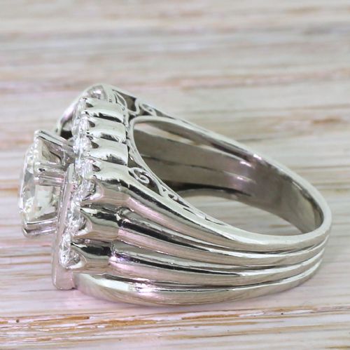 fig 2. Retro 3.00 Carat Transitional Cut & Baguette Cut Diamond Cocktail Ring, circa 1945

