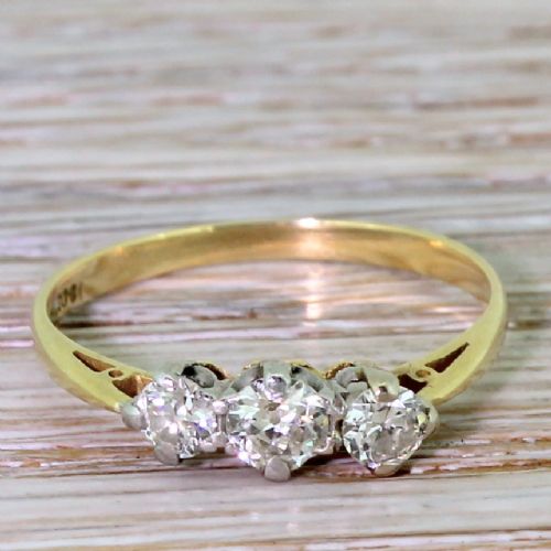fig 1. Art Deco 0.55 Carat Old Cut Diamond Three Stone Ring, circa 1930
