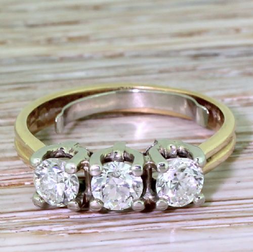fig 1. Mid Century 1.20 Carat Old European Cut Diamond Trilogy Ring, circa 1950
