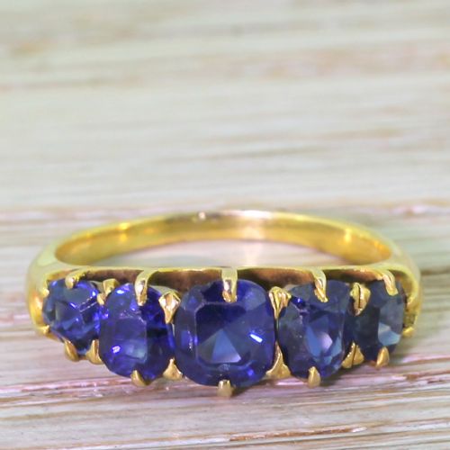 fig 1. Victorian 2.50 Carat Natural Sapphire Five Stone Ring, circa 1870
