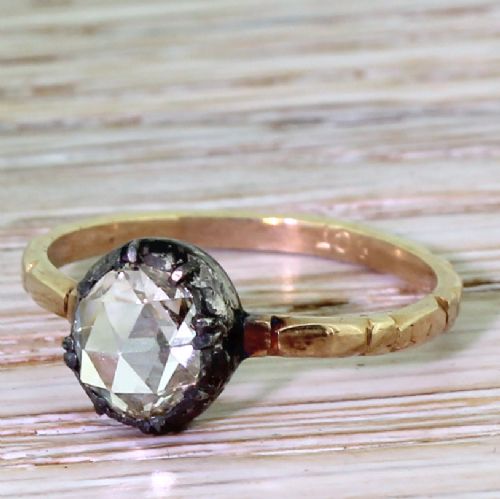 Early Victorian 0.90 Carat Rose Cut Diamond Solitaire Ring, Circa 1850
