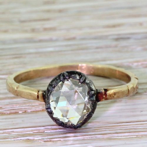 fig 1. Early Victorian 0.90 Carat Rose Cut Diamond Solitaire Ring, circa 1850
