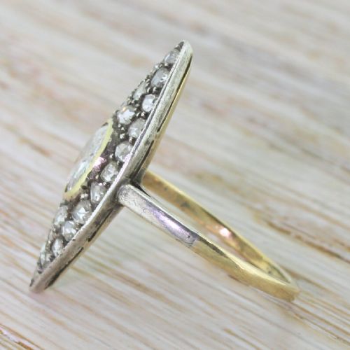 fig 2. Victorian 1.13 Carat Old Cut & Rose Cut Diamond Navette Ring, circa 1860
