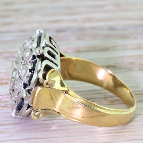 fig 2. Art Deco 1.97 Carat Old Cut Diamond, Rose Cut Diamond & Sapphire Cluster Ring, circa 1940
