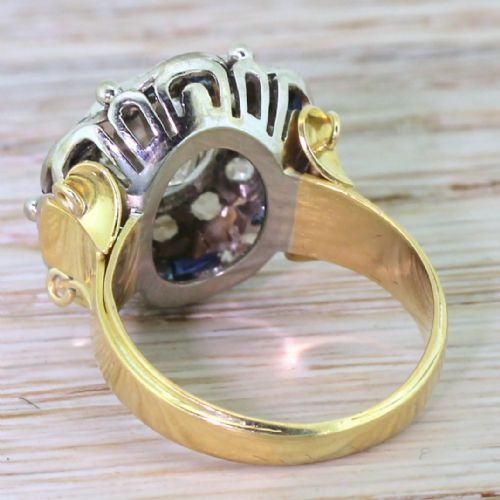 fig 3. Art Deco 1.97 Carat Old Cut Diamond, Rose Cut Diamond & Sapphire Cluster Ring, circa 1940
