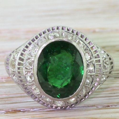 fig 1. Art Deco 3.25 Carat Tsavorite & Old Cut Diamond Ring, circa 1925
