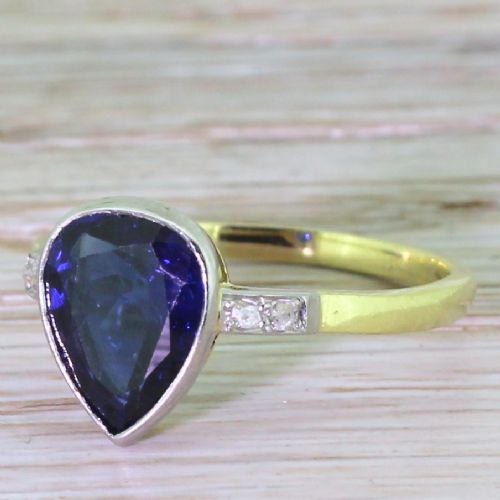 Art Deco 2.25 Carat Pear Cut Sapphire Solitaire Ring, Circa 1920
