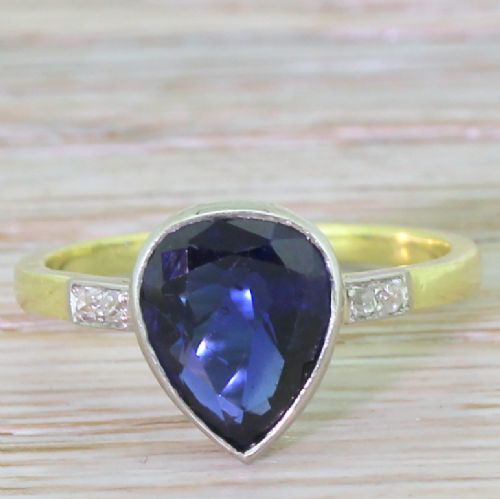 fig 1. Art Deco 2.25 Carat Pear Cut Sapphire Solitaire Ring, circa 1920
