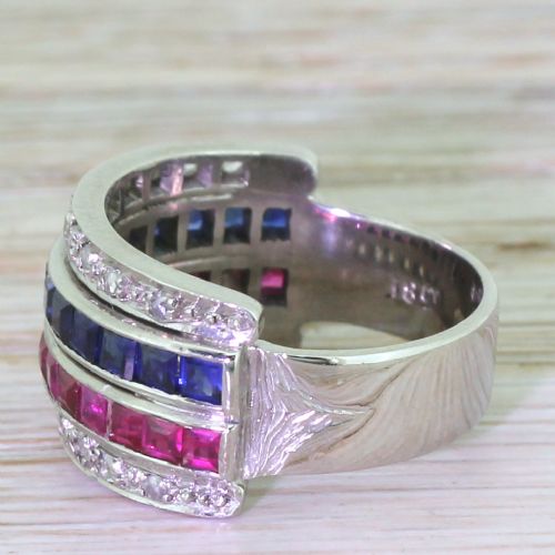 fig 2. Art Deco Sapphire, Ruby & Rose Cut Diamond Four Row Ring, circa 1935