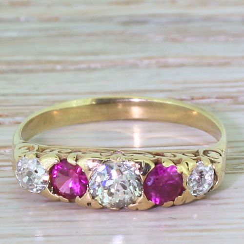 fig 1. Victorian Old Cut Diamond & Ruby Five Stone Ring, circa 1900