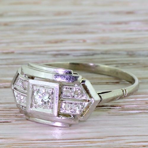Art Deco 0.23 Carat Old Cut Diamond Cluster Ring, French, Circa 1930
