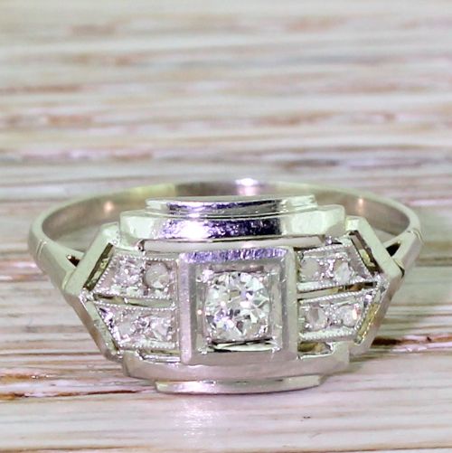 fig 1. Art Deco 0.23 Carat Old Cut Diamond Cluster Ring, French, circa 1930
