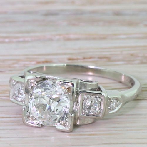 Art Deco 1.43 Carat Old European Cut Diamond Engagement Ring, Circa 1925
