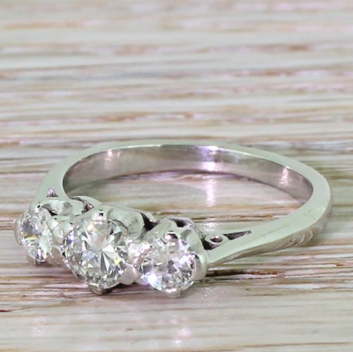 Art Deco 0.80 Carat Old European Cut Diamond Trilogy Ring, Circa 1935
