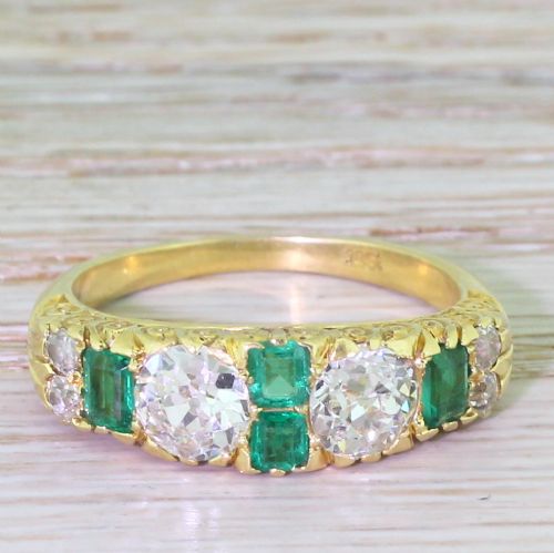 fig 1. Edwardian 1.85 Carat Old Cut Diamond & Emerald Half Hoop Ring, circa 1905
