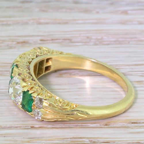 fig 2. Edwardian 1.85 Carat Old Cut Diamond & Emerald Half Hoop Ring, circa 1905
